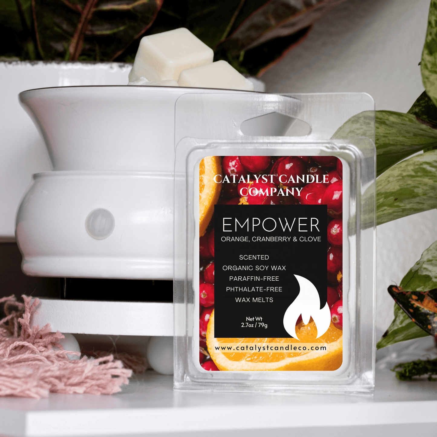 Orange, cranberry and clove scented wax melts. soy wax melts. citrus aroma. holiday scent. Catalyst Candle Company. LLC