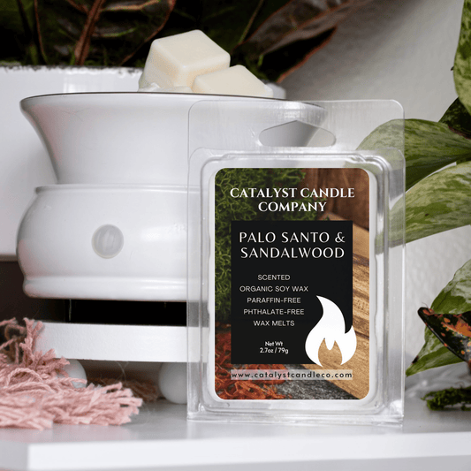 Masculine aroma. Palo Santo and Sandalwood scented soy wax melt. Catalyst Candle Company, LLC