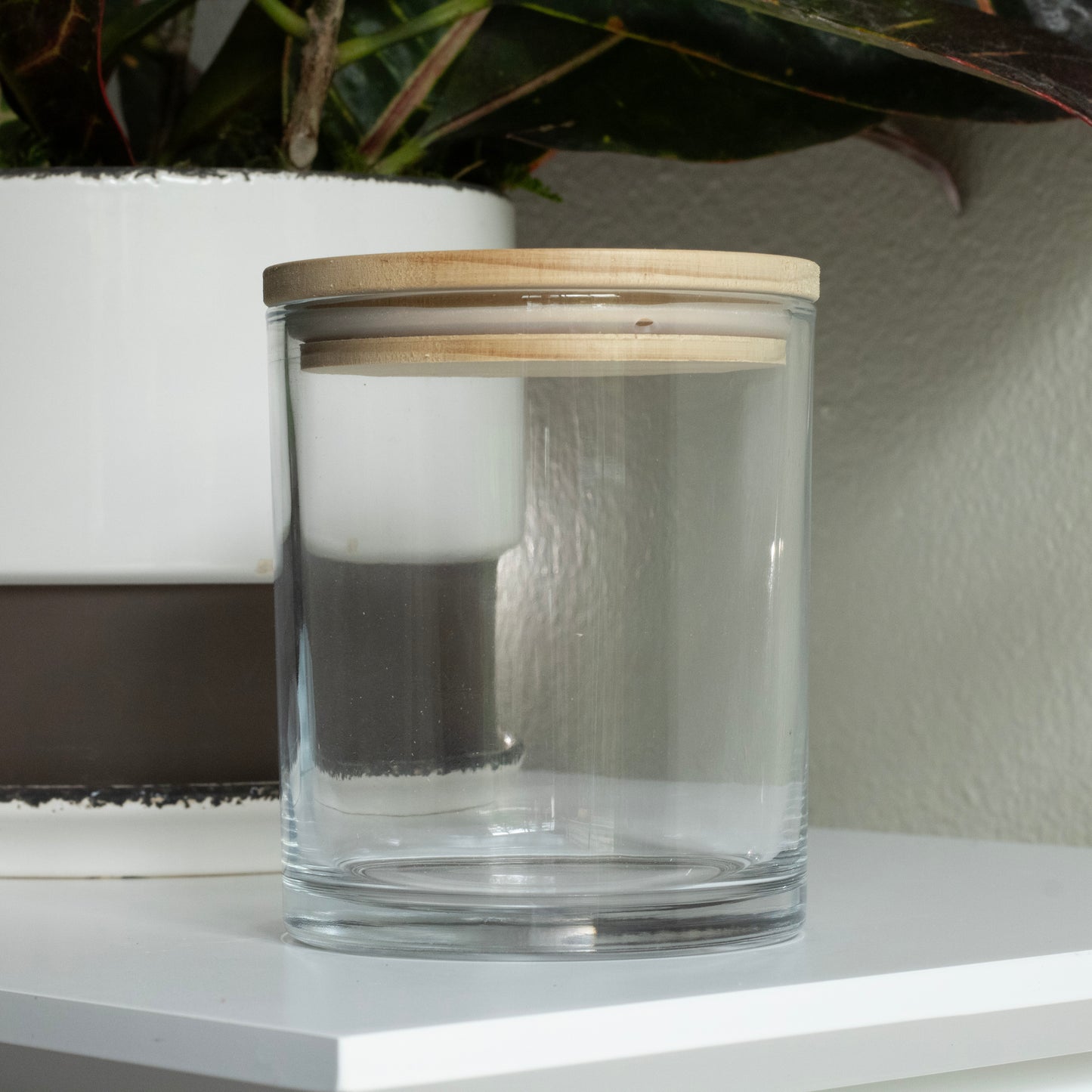 Glass Refill Vessel & Wood Lid | Clear Glass