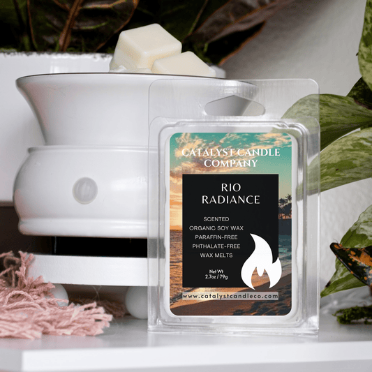 Beachy aroma. Summertime aroma. Rio Radiance scented soy wax melts. Organic soy wax tarts. Catalyst Candle Company, LLC