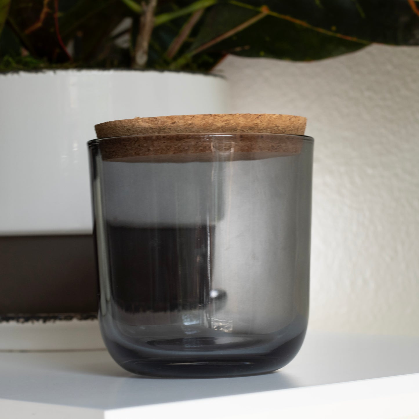 Painted Glass Refill Vessel & Cork Lid | Translucent Gray